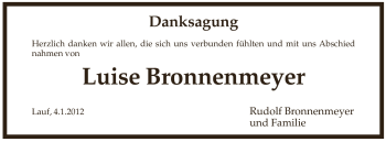 Traueranzeige von Luise Bronnenmeyer von Pegnitz-Zeitung